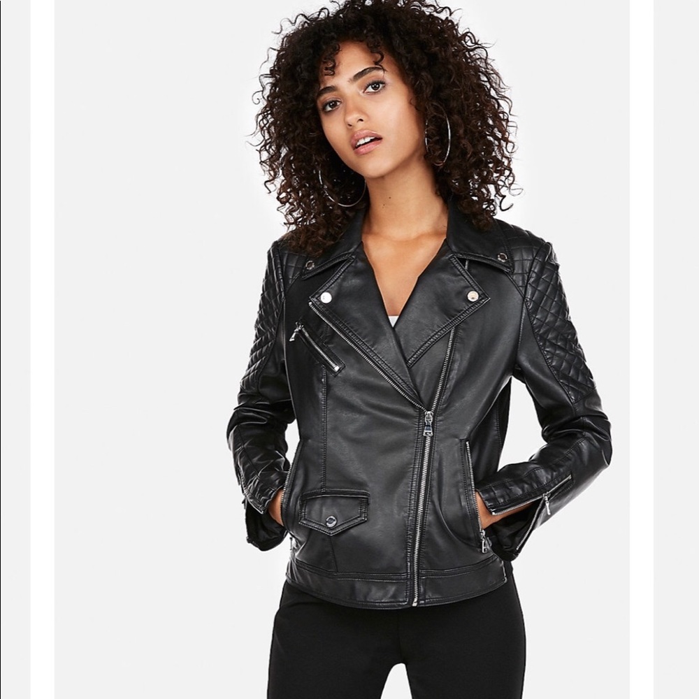Express Vegan Leather Moto Jacket: XS